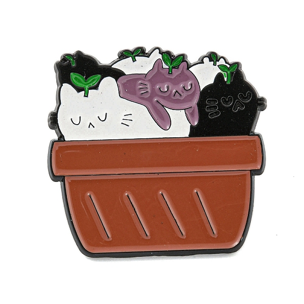 

PandaHall Potted Plant Black Alloy Brooches, Enamel Pins for Backpack Clothes, Cat Shape, 31x32x1.5mm Alloy+Enamel Cat Shape