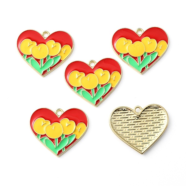 

PandaHall Zinc Alloy Enamel Pendants, Light Gold, Heart Charm, Tulip Pattern, 21.5x25.5x2mm, Hole: 1.8mm Alloy+Enamel Flower Red