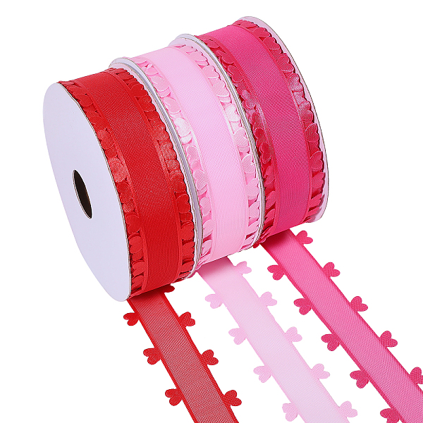 3 Rolls 3 Colors Heart Valentine's Day Polyester Lace Trim