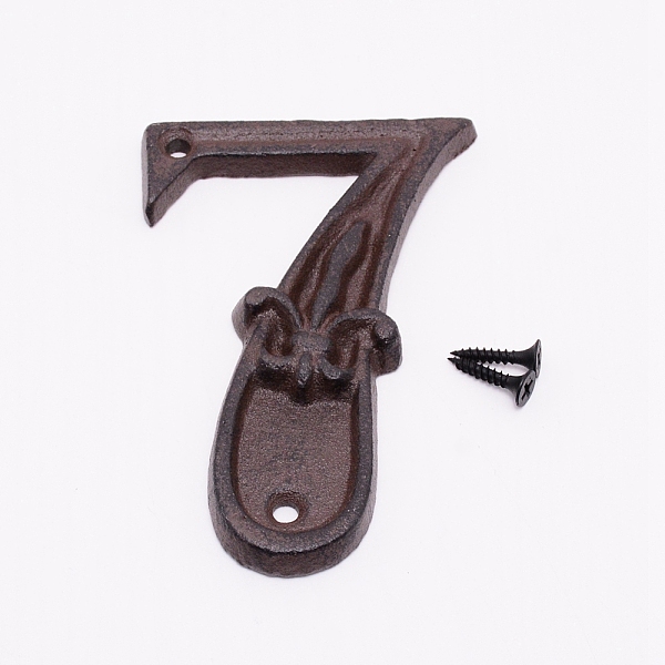 

PandaHall Iron Home Address Number, with 2pcs Screw, Num.7, 111x74x10mm, Hole: 5mm Iron Number Brown