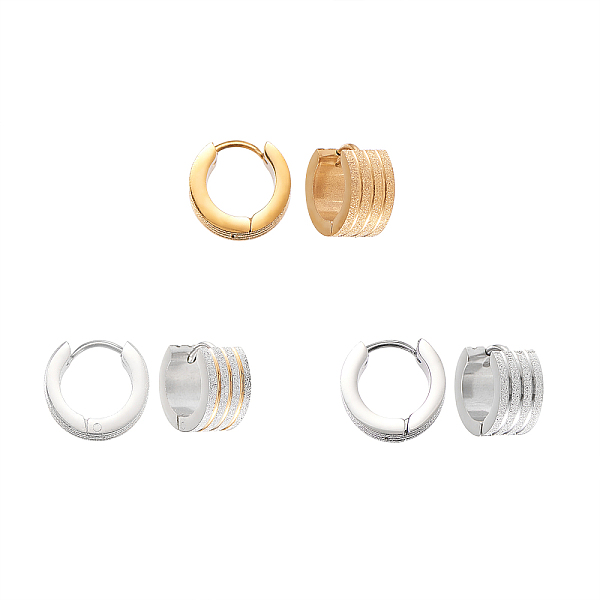 

PandaHall Textured 304 Stainless Steel Huggie Hoop Earrings, Ring, Mixed Color, 12.5x13x7mm, Pin: 1mm, 3 colors, 1pair/color, 3pairs/box 304...