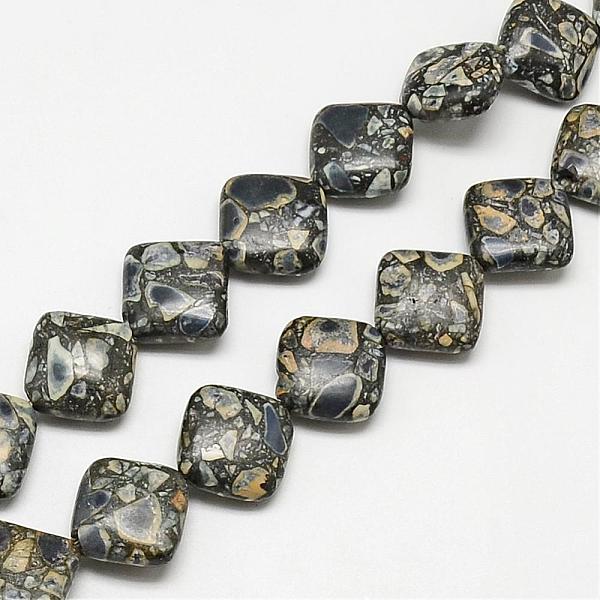 

PandaHall Synthetic Turquoise Bead Strands, Dyed, Rhombus, Black, 17~19x17~19x4~7mm, Hole: 1.5mm, about 24pcs/strand, 15.7 inch Synthetic...