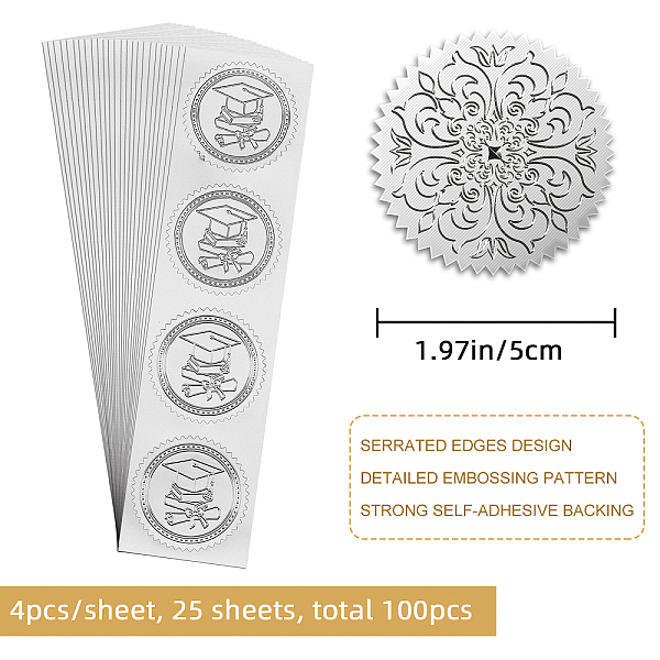 

PandaHall CRASPIRE 2" Gold Foil Sticker Pattern 100pcs Certificate Seals Silver Embossed Round Gold Certificate Seal Stickers For Envelopes...