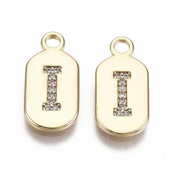 

PandaHall Brass Micro Pave Clear Cubic Zirconia Pendants, Nickel Free, Real 18K Gold Plated, Oval with Word, Letter.I, 16x7.5x1.5mm, Hole...
