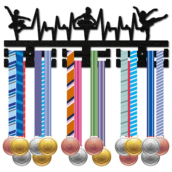 

PandaHall Fashion Wood Medal Hanger Holder, 2 Line Display Wall Rack, with Screws & Anchor Plug, Heartbeat & Ballet Dancer, Human, 149x400mm..., Black