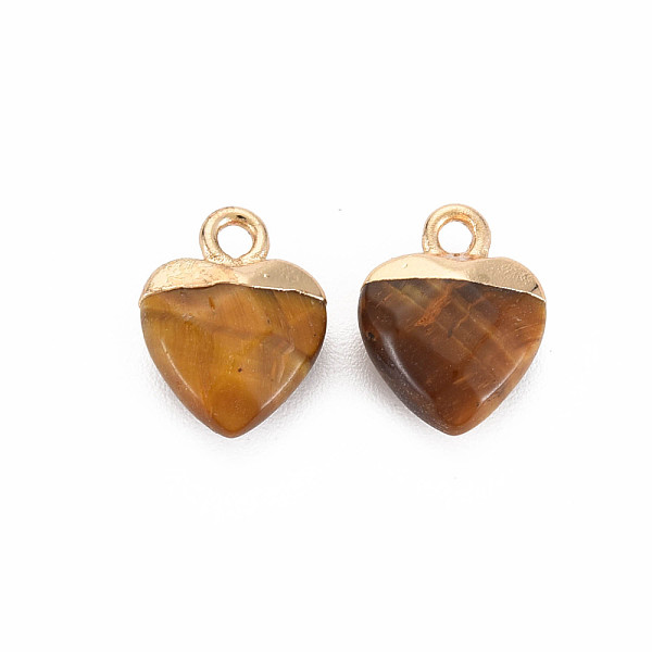 

PandaHall Natural Tiger Eye Charms, with Light Gold Plated Iron Findings, Heart, 13.5x10.5x5~5.5mm, Hole: 1.6~1.8mm Tiger Eye Heart