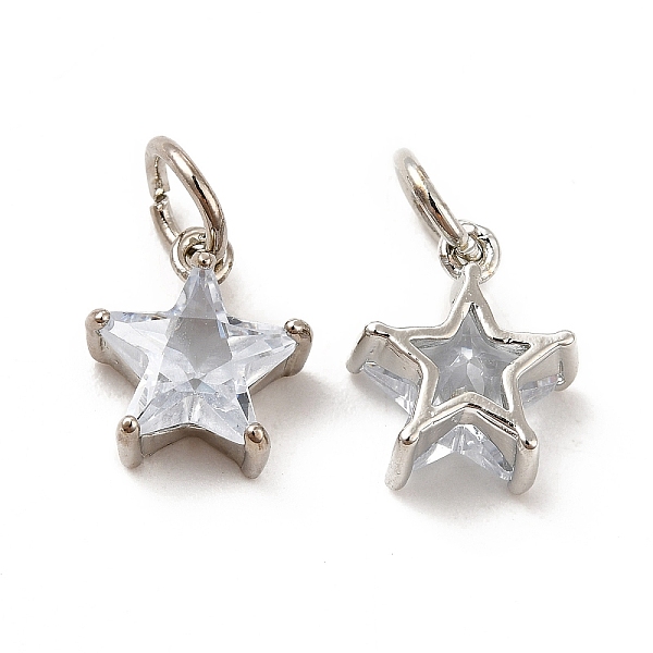 

PandaHall Rack Plating Brass Clear Cubic Zirconia Pendants, Long-Lasting Plated, Cadmium Free & Lead Free, with Jump Ring, Star Charm...