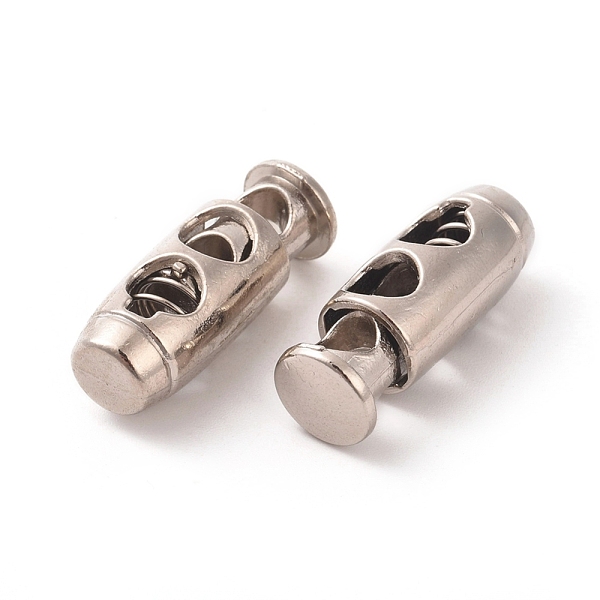 

PandaHall Alloy Spring Cord Locks, 2 Hole Drawstring Toggle Spring Clasp, Platinum, 23.5x9x8.5mm, Hole: 4mm Alloy