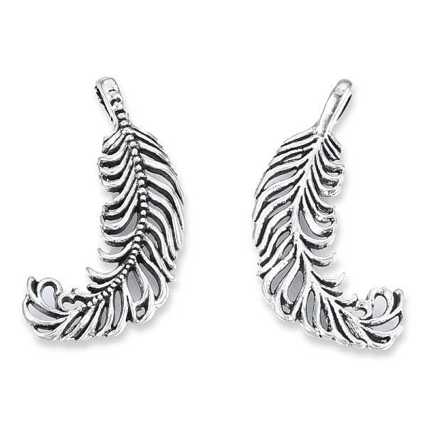 

PandaHall Tibetan Style Alloy Pendants, Cadmium Free & Lead Free, Feather, Antique Silver, 26x18x1.5mm, Hole: 1.6mm, about 950pcs/1000g...