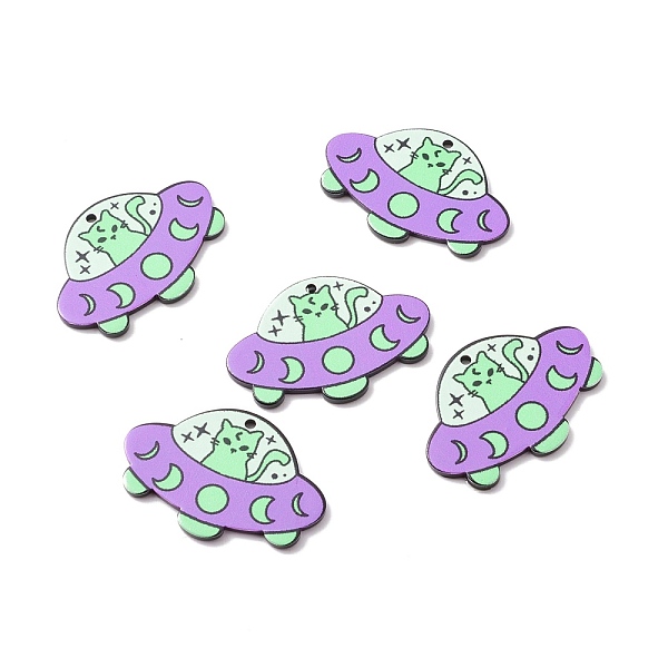 

PandaHall Opaque Acrylic Pendants, UFO with Cat, Medium Orchid, 26x38.5x2mm, Hole: 1.8mm Acrylic Others
