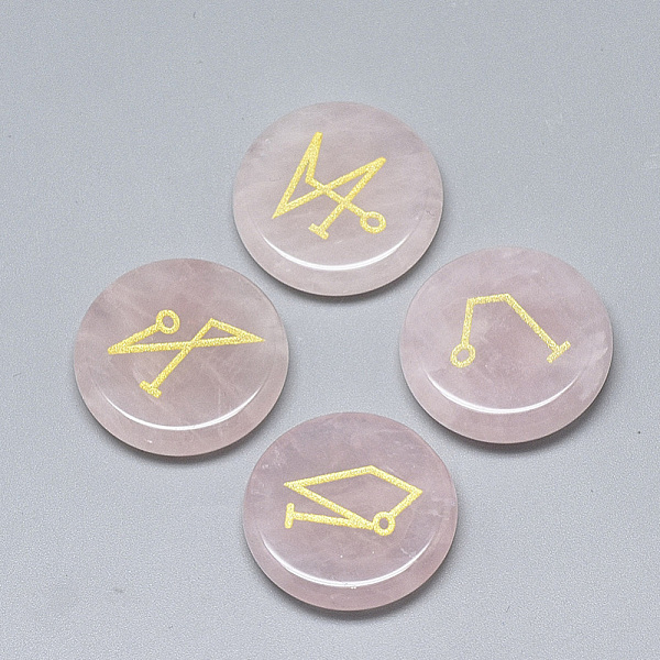 

PandaHall Natural Rose Quartz Cabochons, Flat Round with Pattern, 25x5.5mm, 4pcs/set Rose Quartz Flat Round