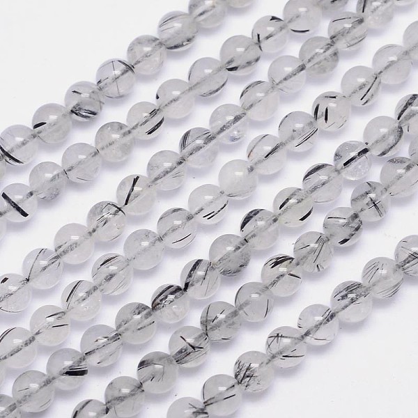 

PandaHall Natural Black Rutilated Quartz Round Bead Strands, Grade AA, 6mm, Hole: 1mm, about 68pcs/strand, 15.5 inch Rutilated Quartz Round