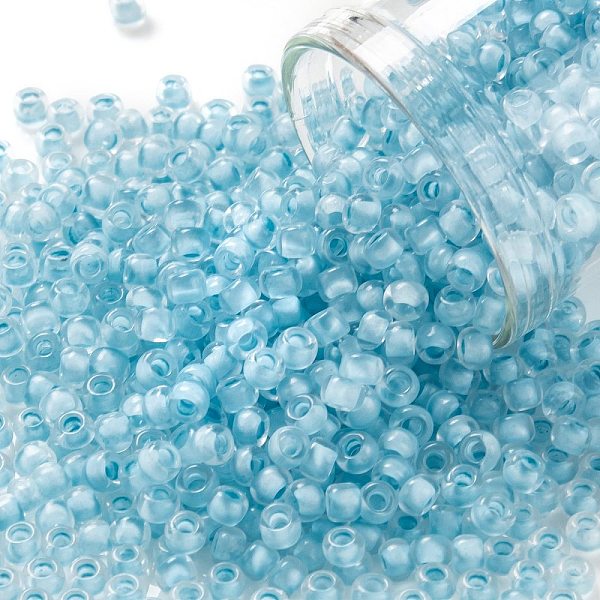 

PandaHall TOHO Round Seed Beads, Japanese Seed Beads, (976) Inside Color Crystal/Neon Ice Blue Lined, 8/0, 3mm, Hole: 1mm, about 220pcs/10g..., Cyan