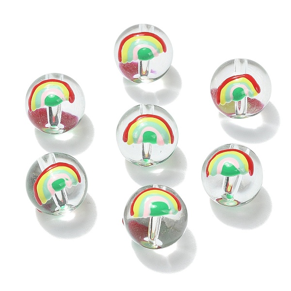 

PandaHall 10Pcs Transparent Glass Enamel Beads, Round with Rainbow, Clear, 13x12mm, Hole: 1.8mm Glass Round Clear