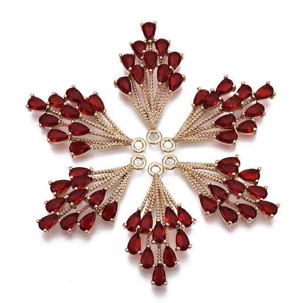 

PandaHall Brass Micro Pave Cubic Zirconia Pendants, with Glass, Long-Lasting Plated, Light Gold, Teardrop, Red, 29x16.5x7mm, Hole: 1.6mm...