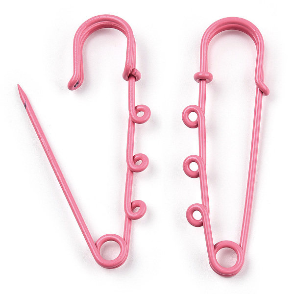 

PandaHall Spray Painted Iron Brooch Findings, Kilt Pins with Triple Loops, Flamingo, 59x18x6mm, Hole: 2mm Iron Pink