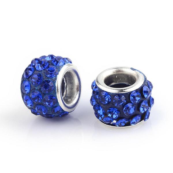 

PandaHall Polymer Clay Rhinestone European Beads, Large Hole Beads, Rondelle, with Silver Color Plated Brass Cores, Sapphire, 10~12x7~8mm..., Blue