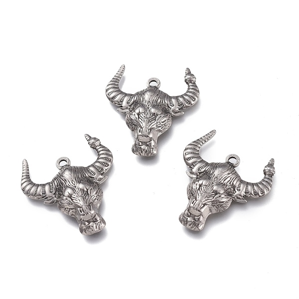 

PandaHall 304 Stainless Steel Pendants, OX Head, Antique Silver, 28x24.5x4mm, Hole: 1.6mm 304 Stainless Steel Cattle