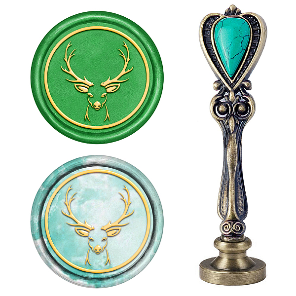 

PandaHall CRASPIRE Deer Wax Seal Stamp Christmas Vintage Alloy Handle with 25mm Removable Brass Head for Invitations Envelopes Christmas...