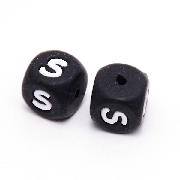 

PandaHall Silicone Beads, Cube with Letter.S, Black, 12x12x12mm, Hole: 2mm Silicone Cube Black