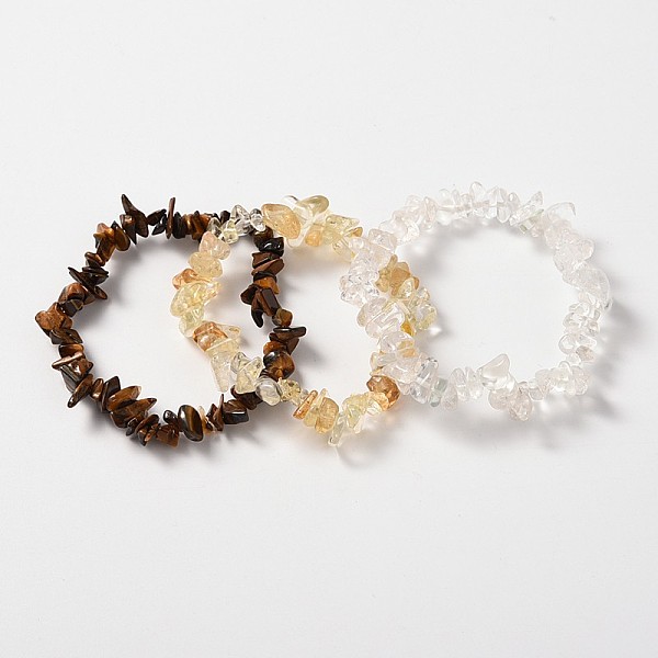 

PandaHall Multi-strand Gemstone Chips Stretch Bracelets, 3 Bracelets a Set, Yellow, 53~55mm Mixed Stone Yellow