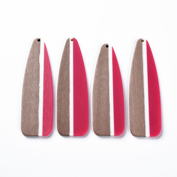 

PandaHall Opaque Resin & Walnut Wood Big Pendants, Teardrop, Camellia, 76.5x24x3mm, Hole: 2mm Resin+Wood Teardrop Pink