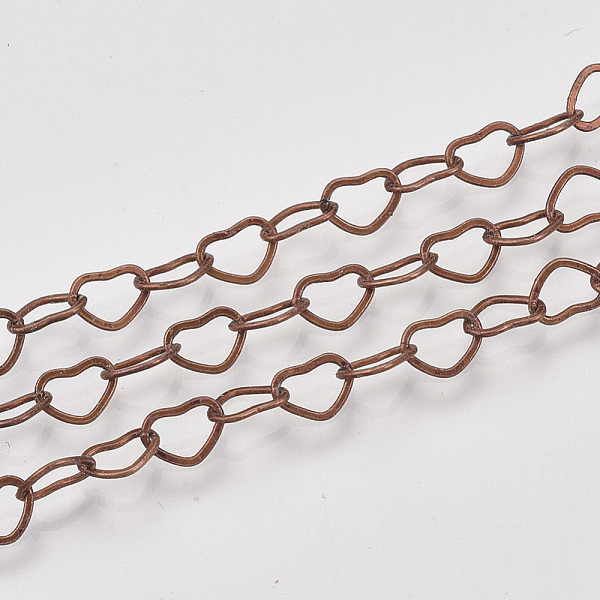 PandaHall Soldered Brass Covered Iron Heart Chains, with Spool, Red Copper, 4x6x0.5mm, about 328.08 Feet(100m)/roll Iron