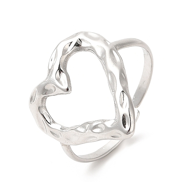 

PandaHall 201 Stainless Steel Open Cuff Ring, Hammered Hollow Heart Finger Ring for Women, Stainless Steel Color, US Size 8 1/4(18.3mm)...