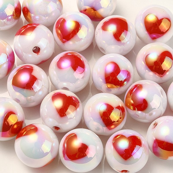 

PandaHall UV Plating Rainbow Iridescent Acrylic Beads, Round with Heart Pattern, Red, 16x15mm, Hole: 3mm Acrylic Round Red