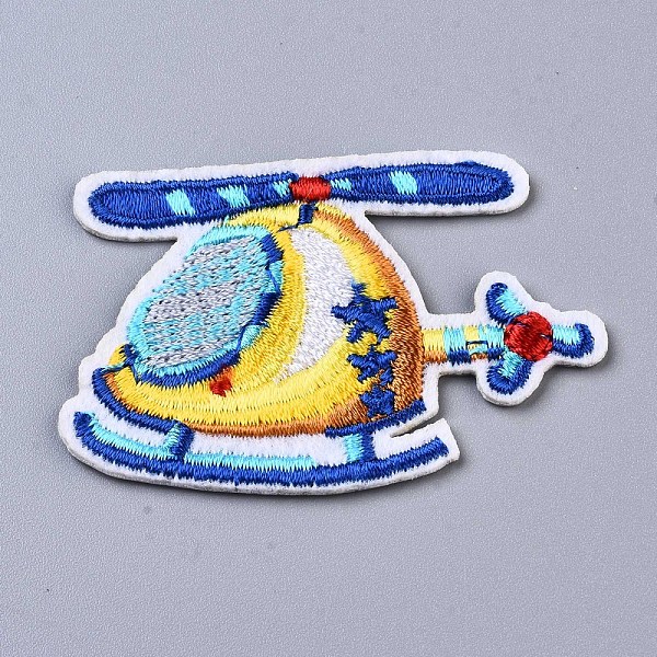 PandaHall Helicopter Appliques, Computerized Embroidery Cloth Iron on/Sew on Patches, Costume Accessories, Colorful, 39x55.5x1.5mm Cloth...
