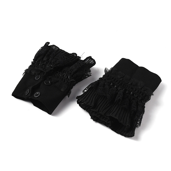 

PandaHall Polyester Oversleeves, Layered Lace Wristband, False Sleeves, Wrist Cuffs, with Plastic Button, for Women, Black, 300x134x3.8mm...