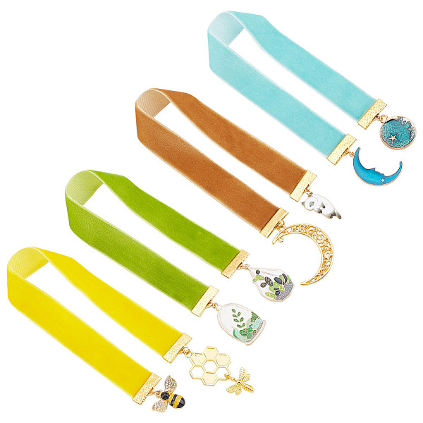 

PandaHall 4Pcs 4 Style Velvet Bookmarks, Alloy Enamel Plant/Moon/Bee/Cat Pendant Bookmarks, Mixed Color, 316~322mm, 1pc/style Alloy+Enamel..., Multicolor