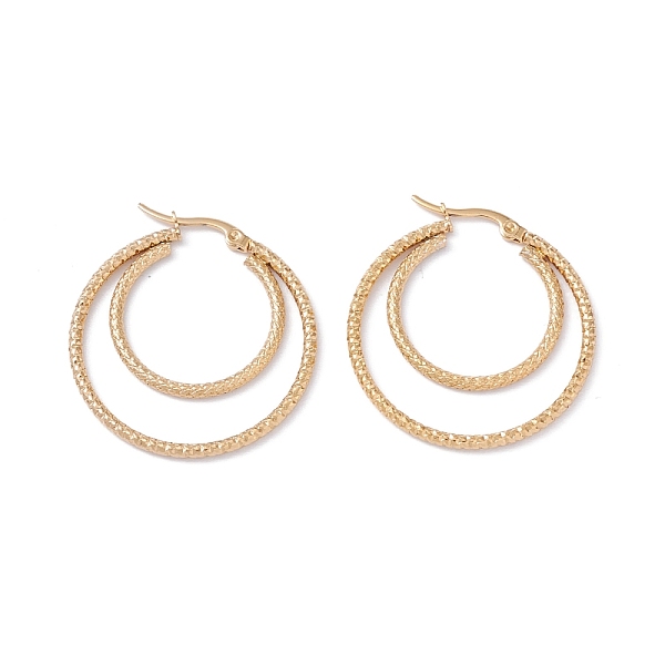 

PandaHall 304 Stainless Steel Hoop Earrings, Double Ring, Golden, 37.5x35x2mm, Pin: 0.7mm 304 Stainless Steel Ring