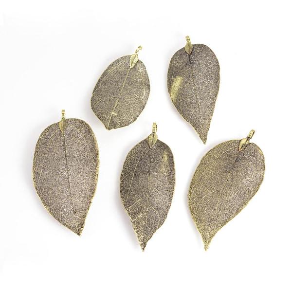 

PandaHall Electroplated Natural Leaf Big Pendants, with Iron Findings, Antique Bronze Plated, 70~100x30~50x1mm, Hole: 3x6mm Iron Leaf