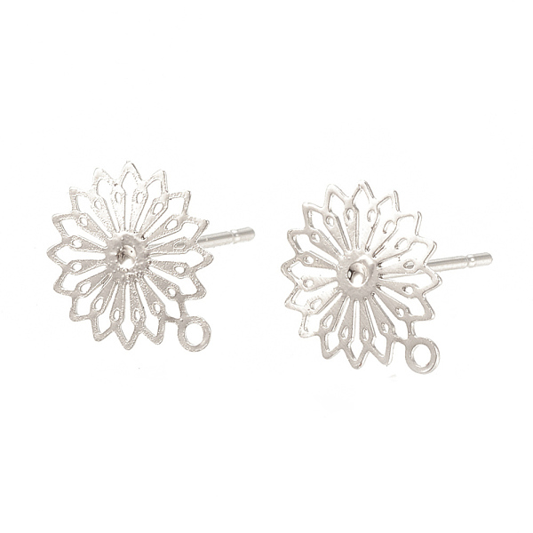

PandaHall Brass Stud Earring Findings, with Loop, Flower, Nickel Free, Real Platinum Plated, 11.5x10mm, Hole: 1mm, pin: 0.7mm Brass Flower