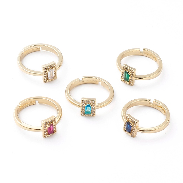 

PandaHall Adjustable Brass Micro Pave Cubic Zirconia Finger Rings, Long-Lasting Plated, Rectangle, Real 18K Gold Plated, Mixed Color, US..., Multicolor