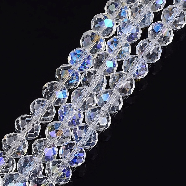 

PandaHall Glass Beads Strands, Rondelle, White, AB Color Plated, about 10mm in diameter, 7mm thick, hole: 1mm, about 63~65pcs/strand...