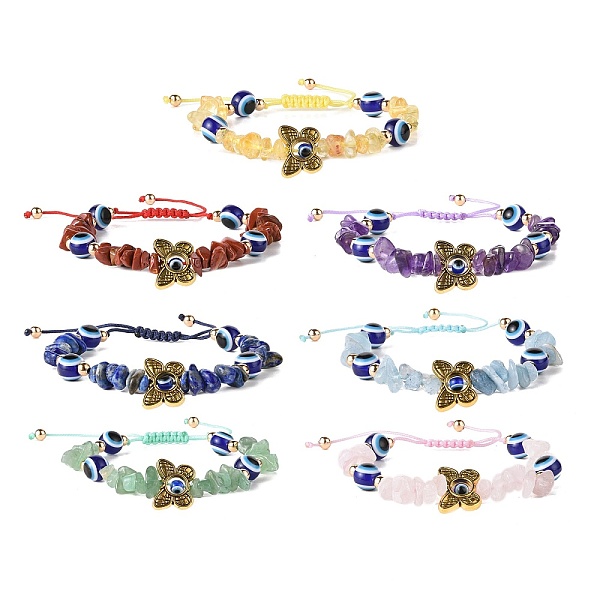 

PandaHall Adjustable Natural Gemstone Chip Braided Bead Bracelet, Resin Evil Eye & Alloy Butterfly Bracelets for Women, Mixed Color, Inner..., Multicolor