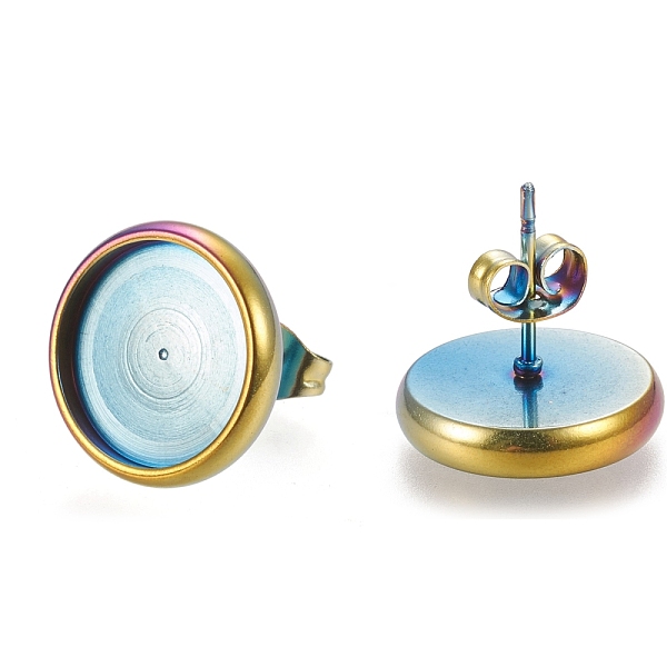 

PandaHall Ion Plating(IP) 304 Stainless Steel Stud Earring Settings, with Ear Nuts, Flat Round, Rainbow Color, 14.5mm, Pin: 0.8mm, Tray...