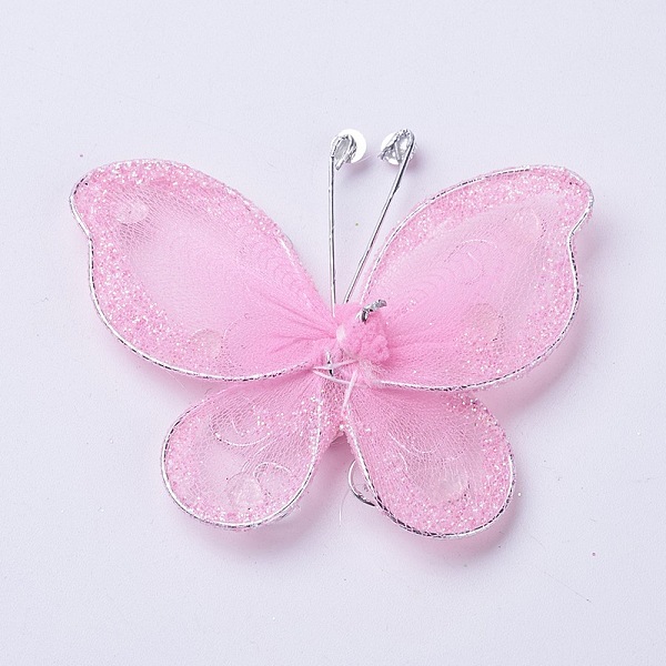 

PandaHall Polyester Butterfly Decoration, with Iron and Acrylic Rhinestone, Pink, 50~56x54~56x5~7mm Polyester Butterfly Pink