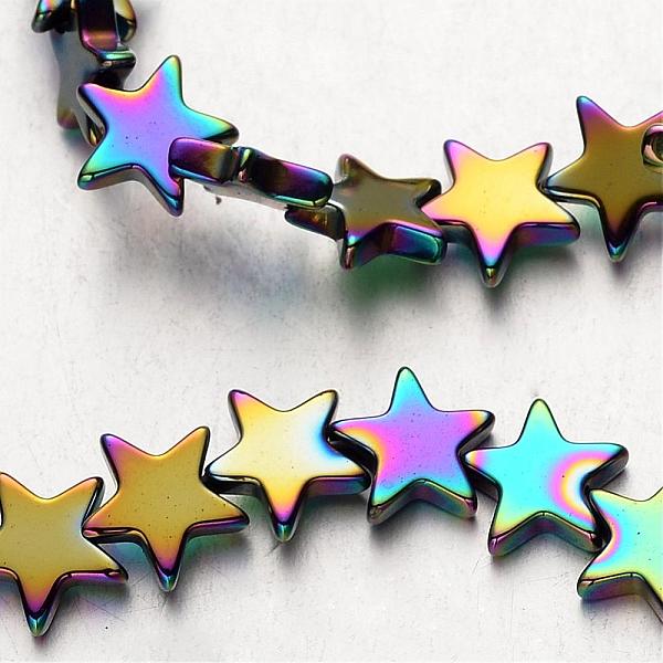 PandaHall Electroplate Non-magnetic Synthetic Hematite Bead Strands, Star, Multi-color Plated, 8x8x2~3mm, Hole: 1mm, about 61~63pcs/strand...