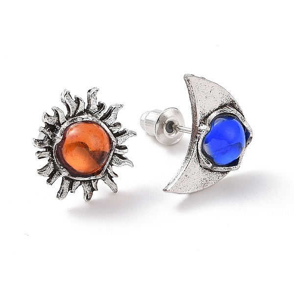

PandaHall Resin Beaded Sun & Moon Asymmetrical Earrings, Retro Alloy Stud Earrings for Women, Mixed Color, 14x13mm and 14.5x10.5mm, Pin..., Multicolor