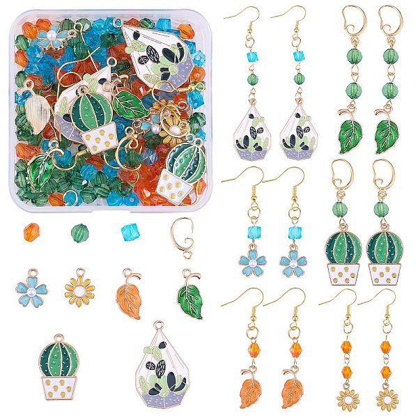 

PandaHall DIY Plants Theme Earring Making Kit, Including Cactus & Sakura Alloy Enamel Pendants, Brass & Iron Earring Hooks, Bicone & Square..., Multicolor