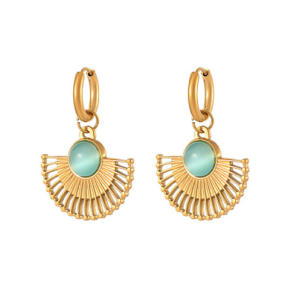 

PandaHall Golden Titanium Steel Fan Dangle Hoop Earrings, Fan: 24.4x28mm Cat Eye Fan