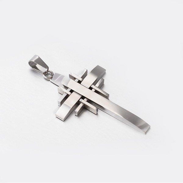

PandaHall 304 Stainless Steel Cross Pendants, Stainless Steel Color, 58x35x3.5mm, Hole: 9x5mm 304 Stainless Steel Cross
