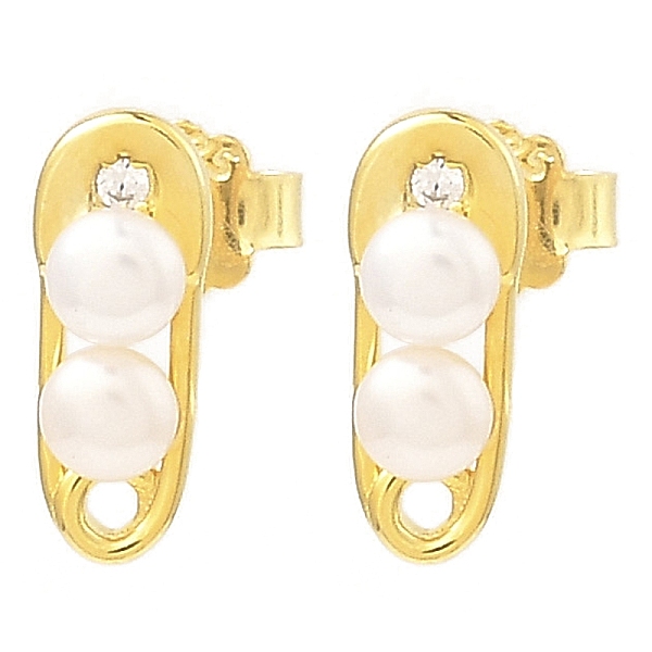 

PandaHall Rack Plating 925 Sterling Silver Safety Pin Shape Stud Earrings, with Natural Pearl Beaded, Real 18K Gold Plated, 12x5mm Sterling...