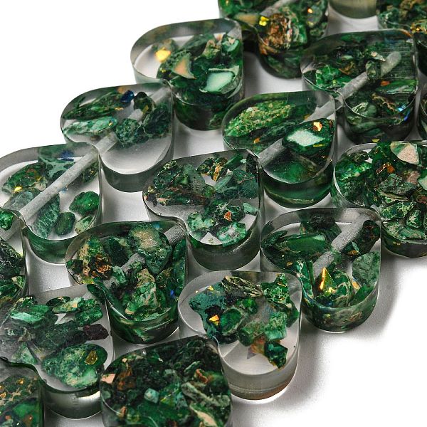 

PandaHall Dyed Natural Imperial Jasper with Resin Beads Strands, Heart, Dark Green, 14x16x5mm, Hole: 1.2mm, about 13pcs/strand, 6.81 inch...