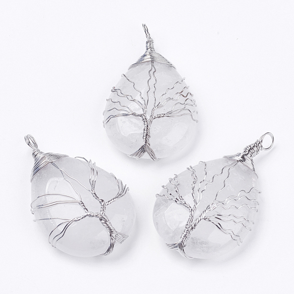 

PandaHall Natural Quartz Crystal Big Pendants, Rock Crystal, teardrop, Brass Wire Wrapped Pendants, Platinum, 50~55x31x11mm, Hole: 5mm...