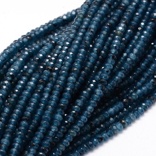 

PandaHall Dyed Natural Malaysia Jade Rondelle Beads Strands, Faceted, Marine Blue, 4x2~3mm, Hole: 1mm, about 115pcs/strand, 14 inch Malaysia...