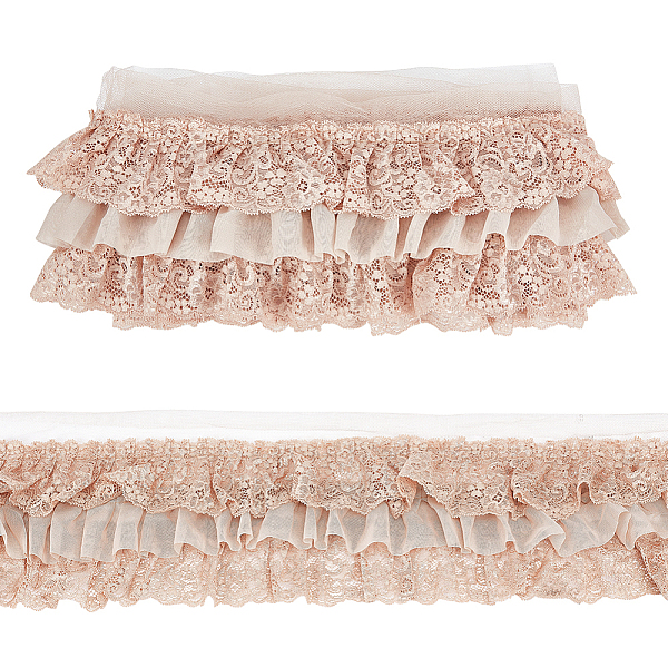 

PandaHall 2 Yards Pleated Chiffon Lace Trim, 3-Layer Pleated Lace Edge Trim About 4.7" Width Polyester Lace Ribbon for Sewing Craft Wedding..., Brown